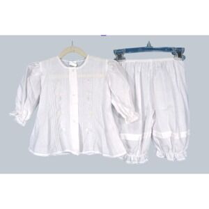 GARDEN OF ANGELS White LAWN Pintuck LACE Embroidery PORTRAIT Top/Pants Set 12M